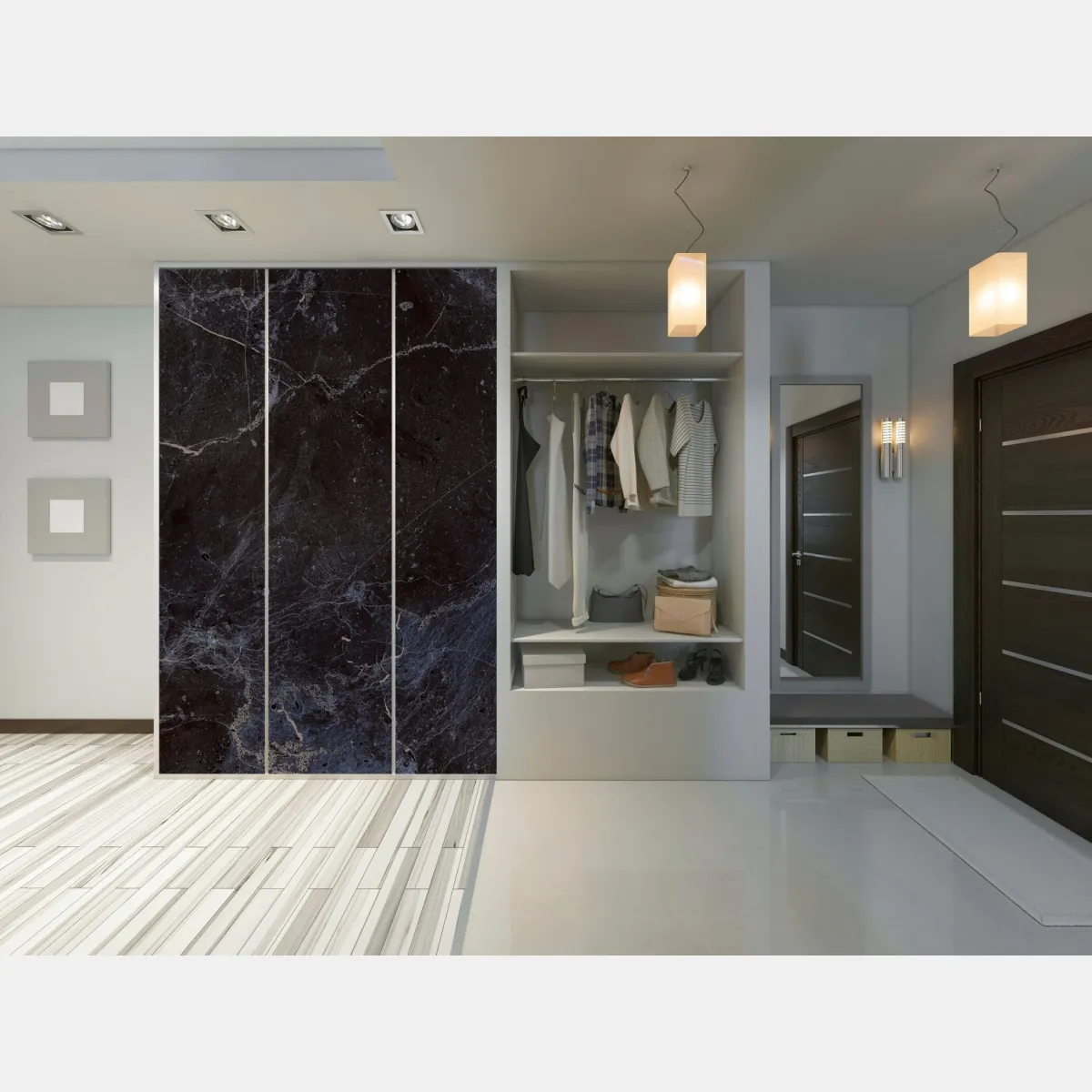 Naklejka na szafę ciemna faktura marmuru z niebieskimi żyłkami – Wallissimo® Naklejka na szafę ciemna faktura marmuru z niebieskimi żyłkami – Wallissimo®