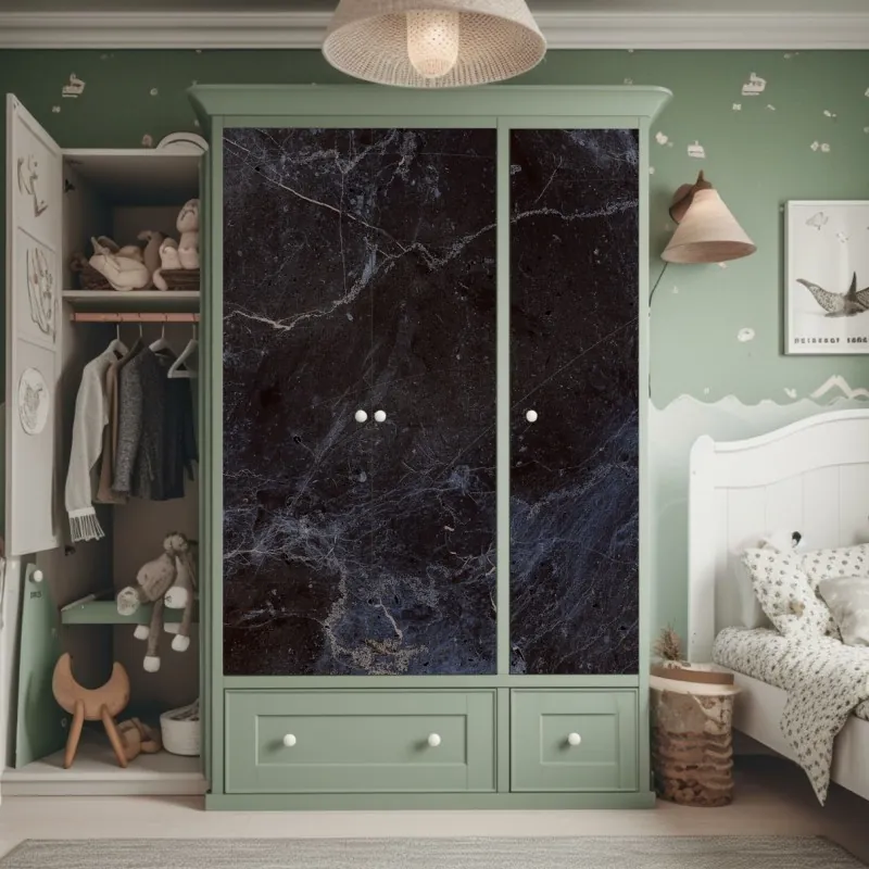 Naklejka na szafę ciemna faktura marmuru z niebieskimi żyłkami – Wallissimo® Naklejka na szafę ciemna faktura marmuru z niebieskimi żyłkami – Wallissimo®