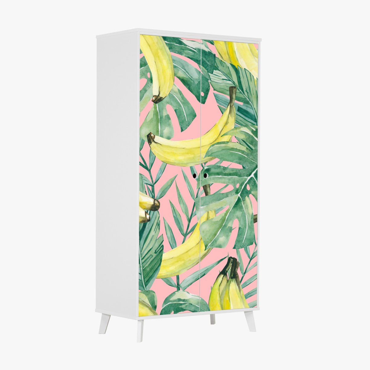Wardrobe sticker watercolor banana leaves pattern on pink