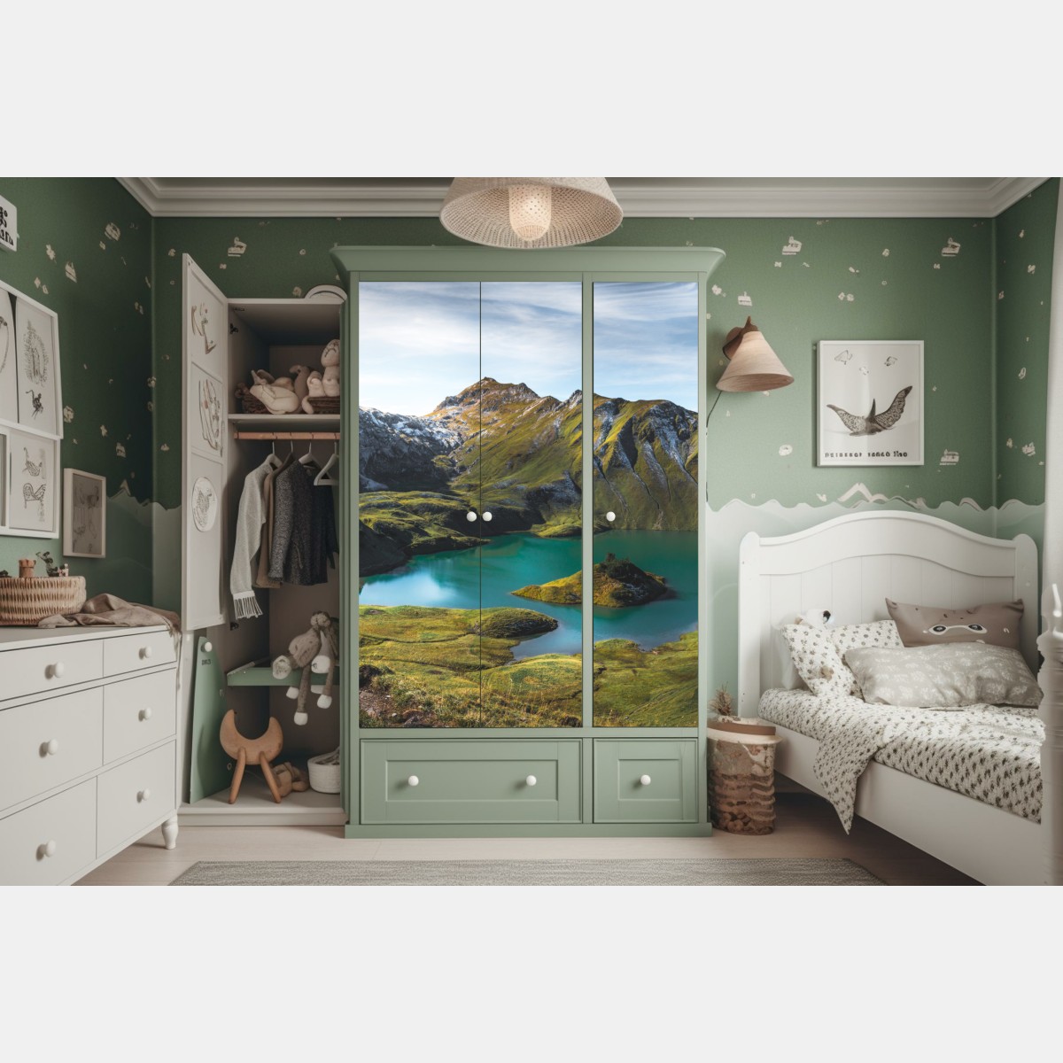 Naklejka na szafę turkusowe jezioro w Schrecksee, Bawaria – Wallissimo® Naklejka na szafę turkusowe jezioro w Schrecksee, Bawaria – Wallissimo®