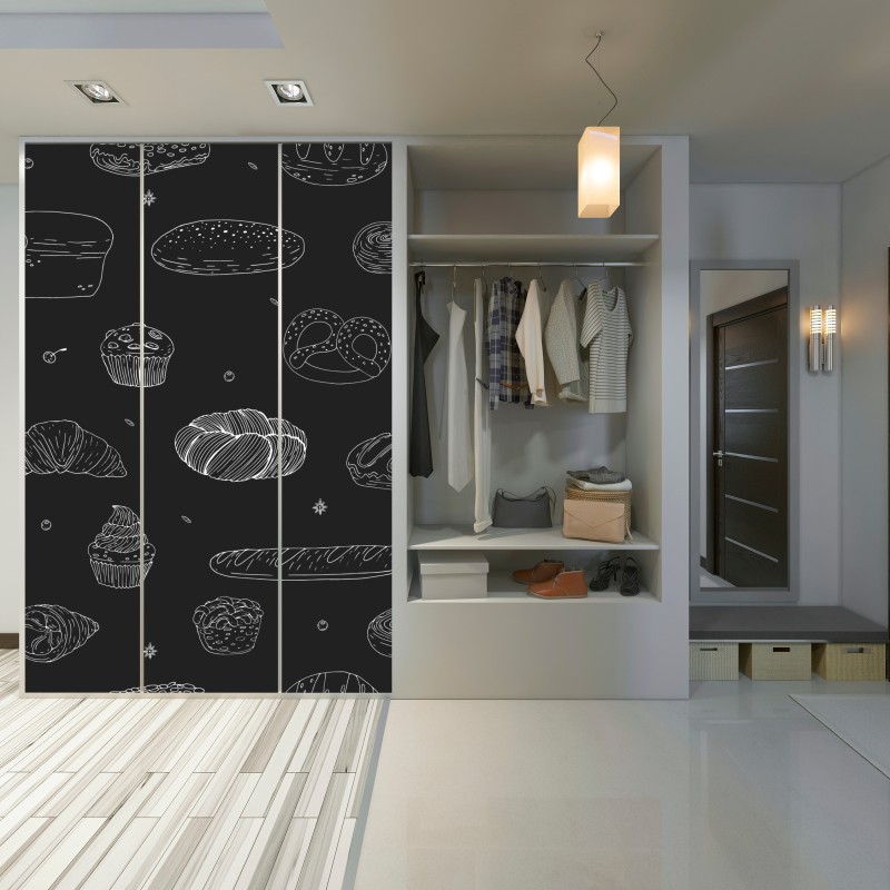 Naklejka na szafę wzór wypieków na czarnym tle – Wallissimo® Naklejka na szafę wzór wypieków na czarnym tle – Wallissimo®