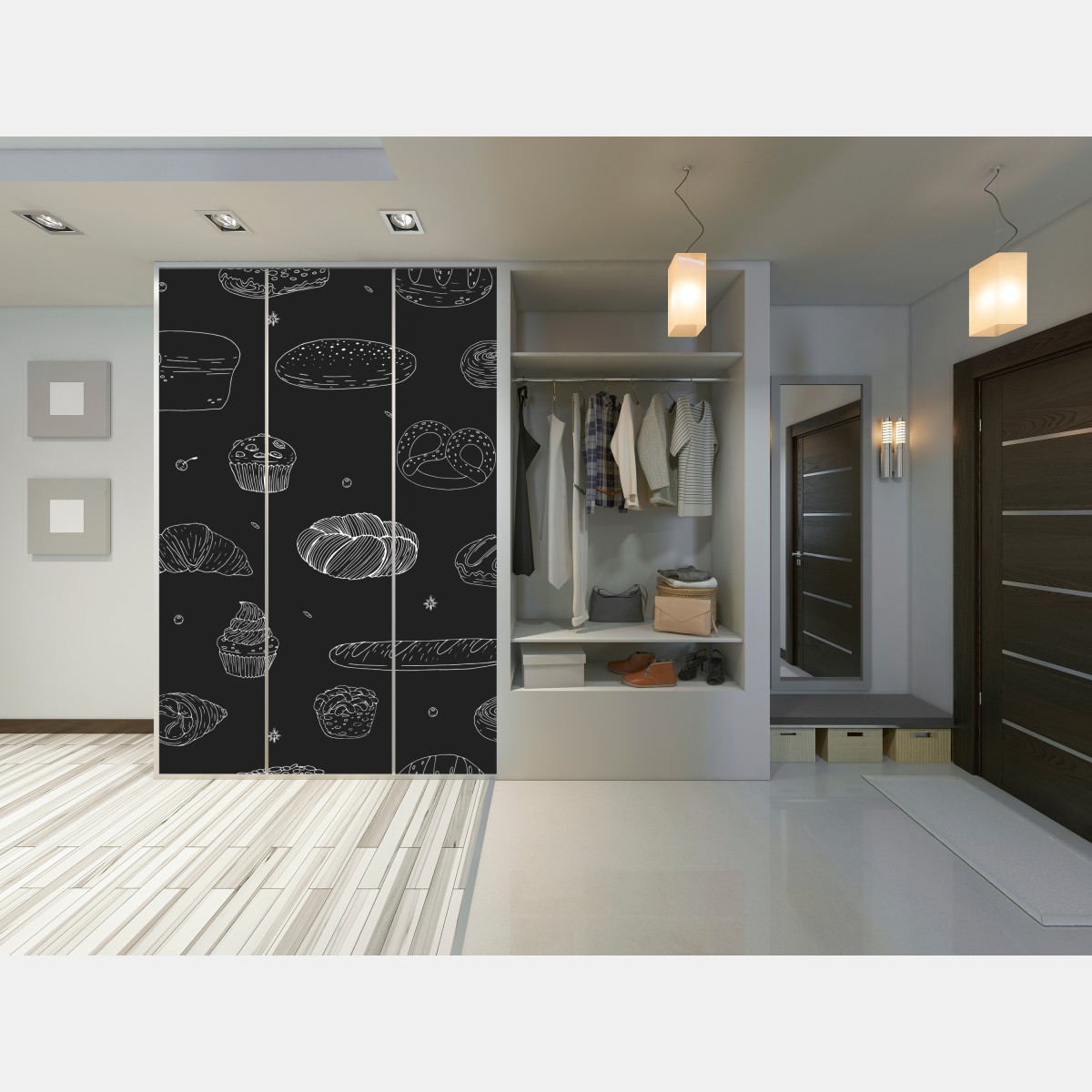 Naklejka na szafę wzór wypieków na czarnym tle – Wallissimo® Naklejka na szafę wzór wypieków na czarnym tle – Wallissimo®