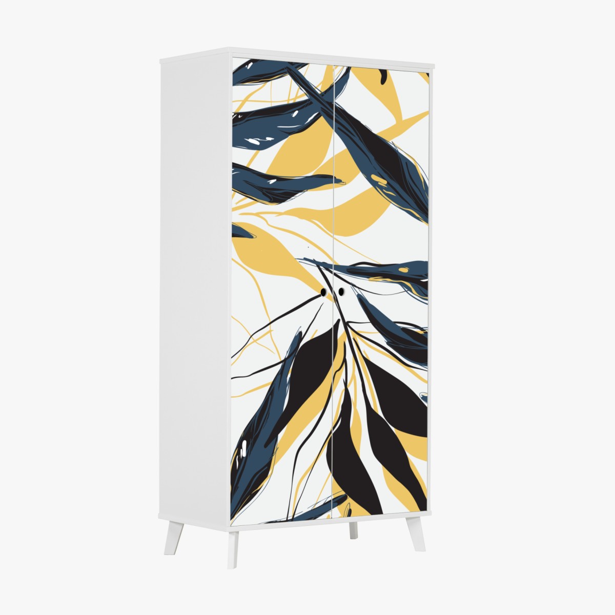Wardrobe sticker navy and gold botanical leaf pattern