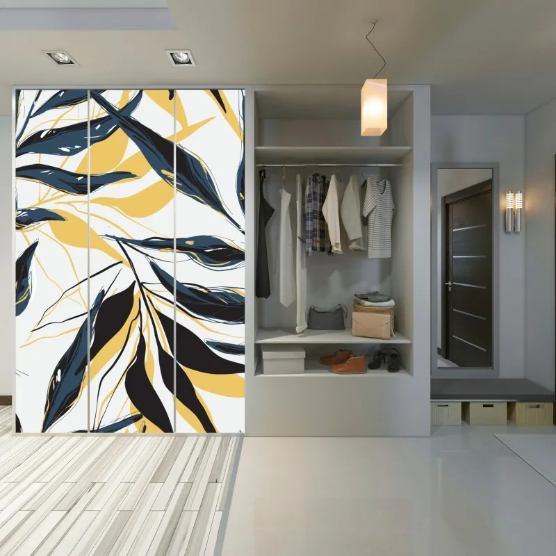 Naklejka na szafę intensywny żółty rozbryzg farby na czarnym tle – Wallissimo®