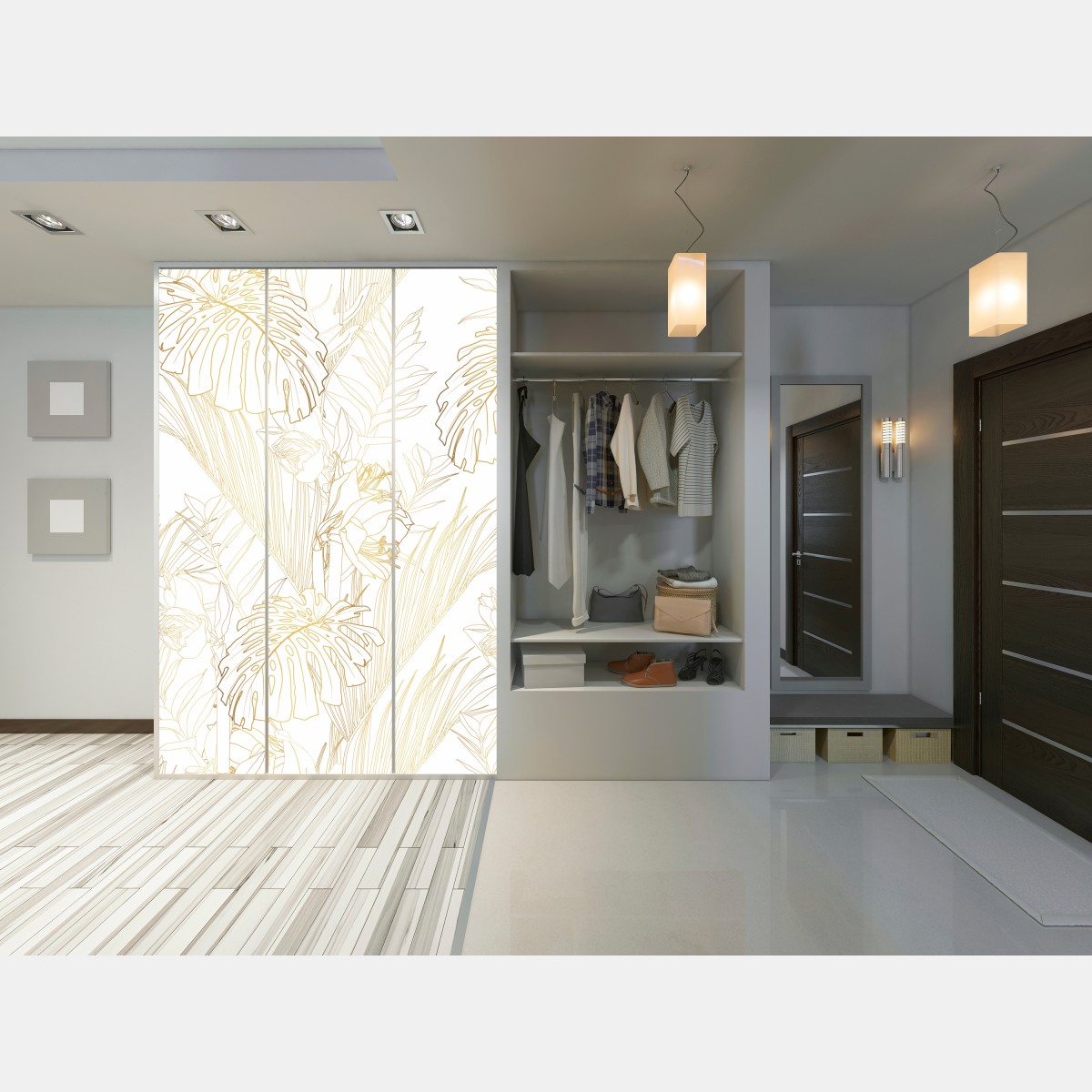 Naklejka na szafę złote tropikalne liście – Wallissimo® Naklejka na szafę złote tropikalne liście – Wallissimo®