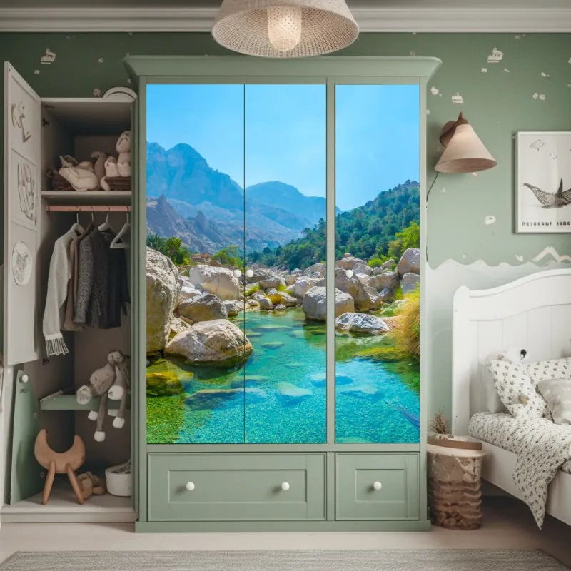 Naklejka na szafę turkusowa górska oaza – Wallissimo® Naklejka na szafę turkusowa górska oaza – Wallissimo®