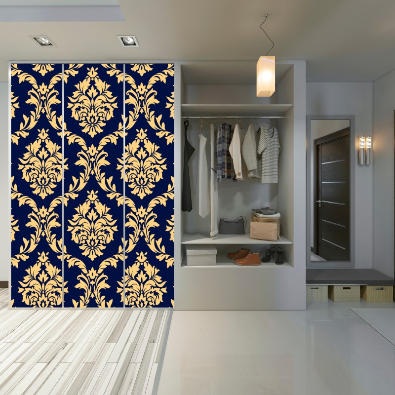 Naklejka na szafę wzór damaskowy w odcieniach złota i granatu – Wallissimo® Naklejka na szafę wzór damaskowy w odcieniach złota i granatu – Wallissimo®