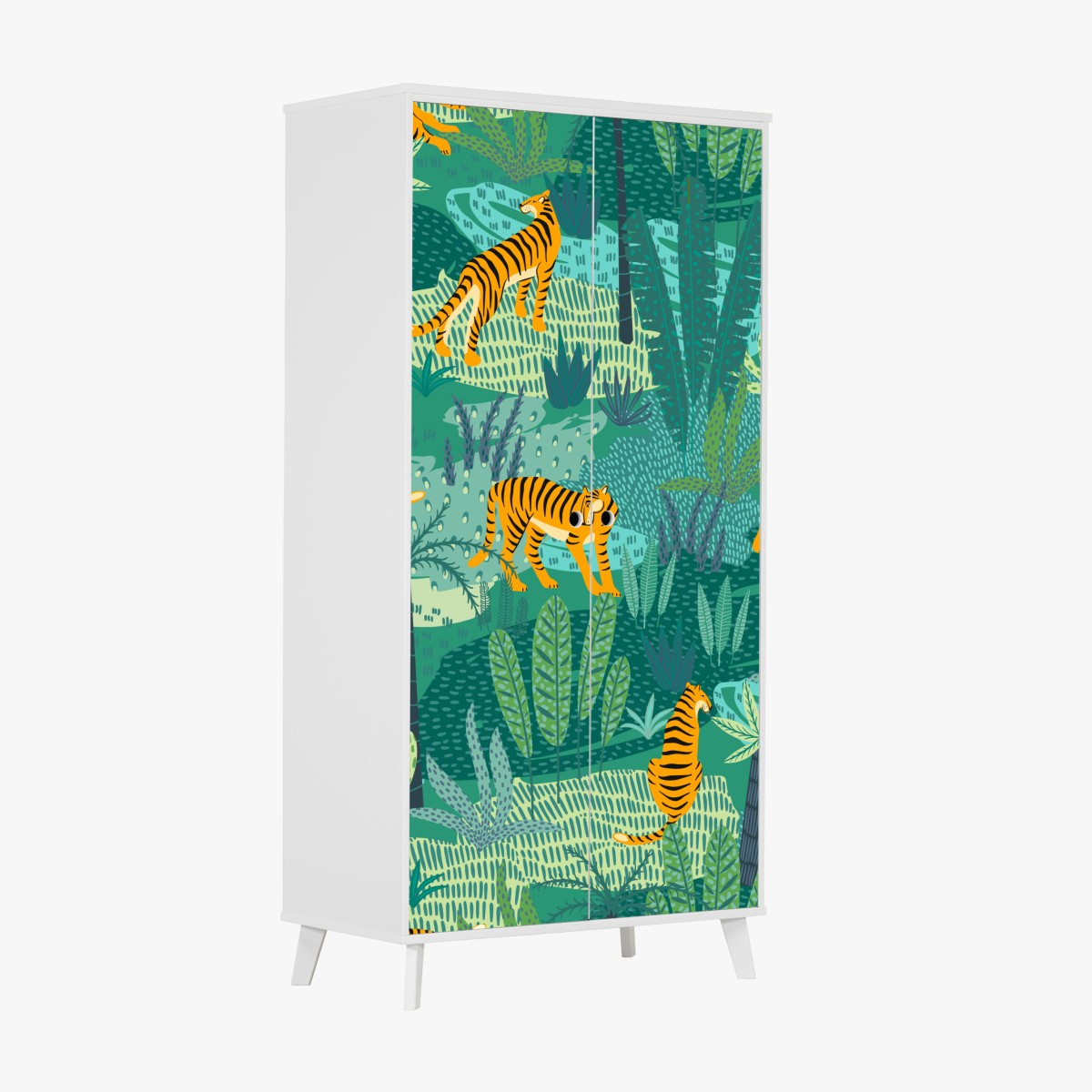 Wardrobe sticker tropical jungle with tigers pattern