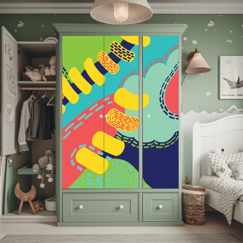 Naklejka na szafę żywy abstrakcyjny wzór – Wallissimo® Naklejka na szafę żywy abstrakcyjny wzór – Wallissimo®