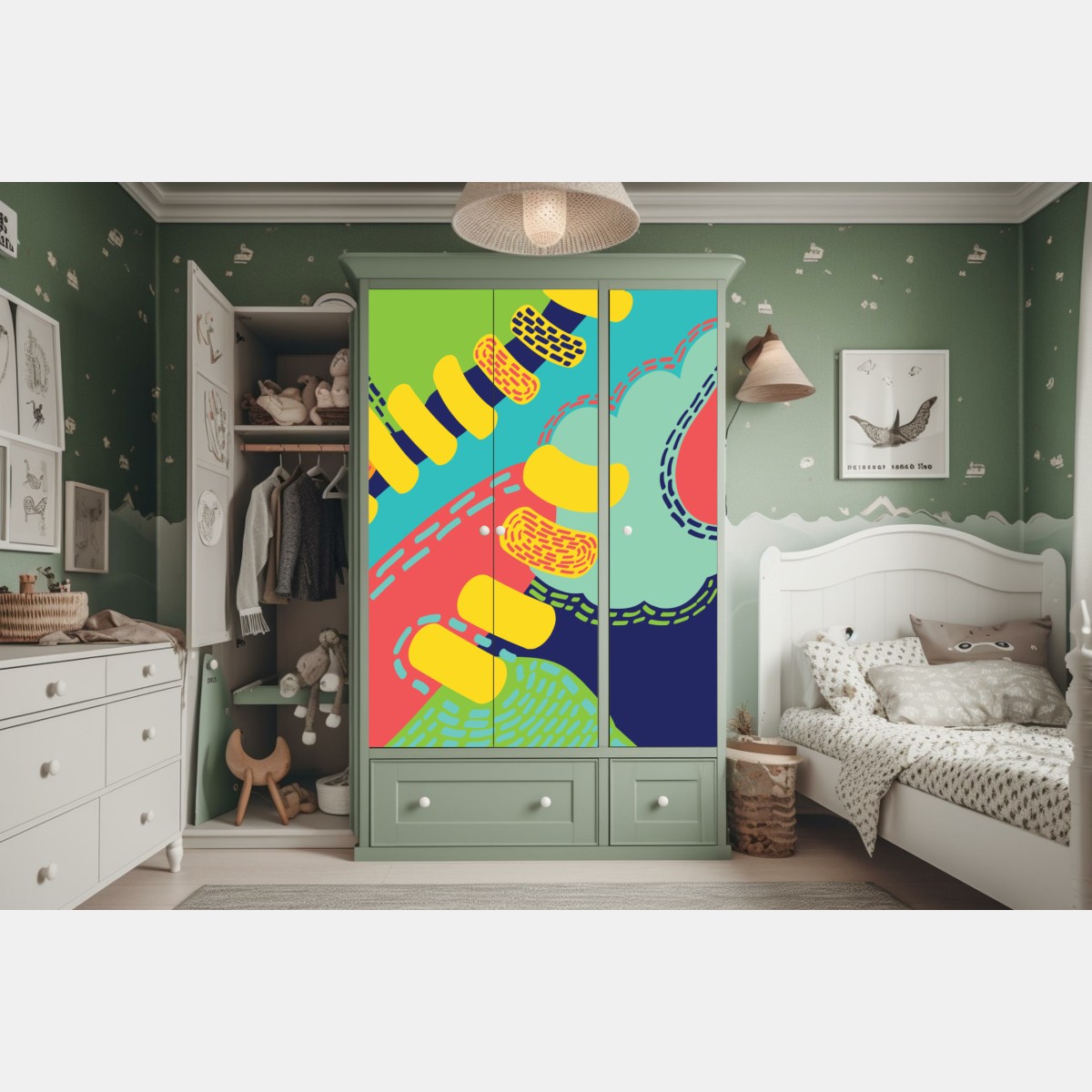 Naklejka na szafę żywy abstrakcyjny wzór – Wallissimo® Naklejka na szafę żywy abstrakcyjny wzór – Wallissimo®