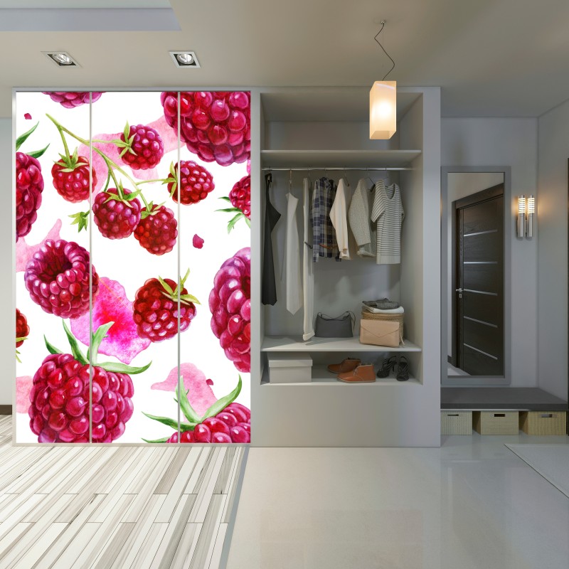 Naklejka na szafę akwarelowy wzór z malinami – Wallissimo® Naklejka na szafę akwarelowy wzór z malinami – Wallissimo®