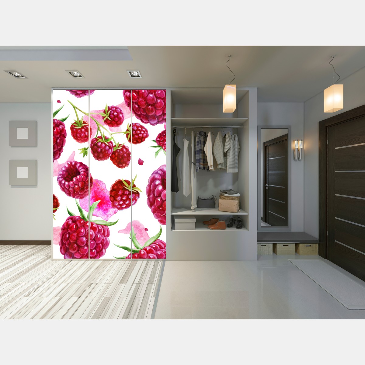 Naklejka na szafę akwarelowy wzór z malinami – Wallissimo® Naklejka na szafę akwarelowy wzór z malinami – Wallissimo®