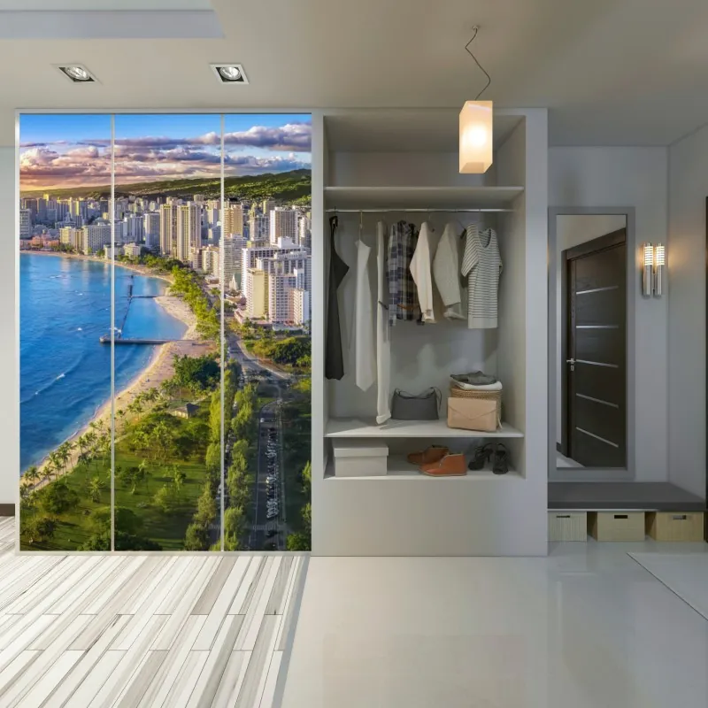 Naklejka na szafę jasny bukiet słoneczników na żółtym tle – Wallissimo®