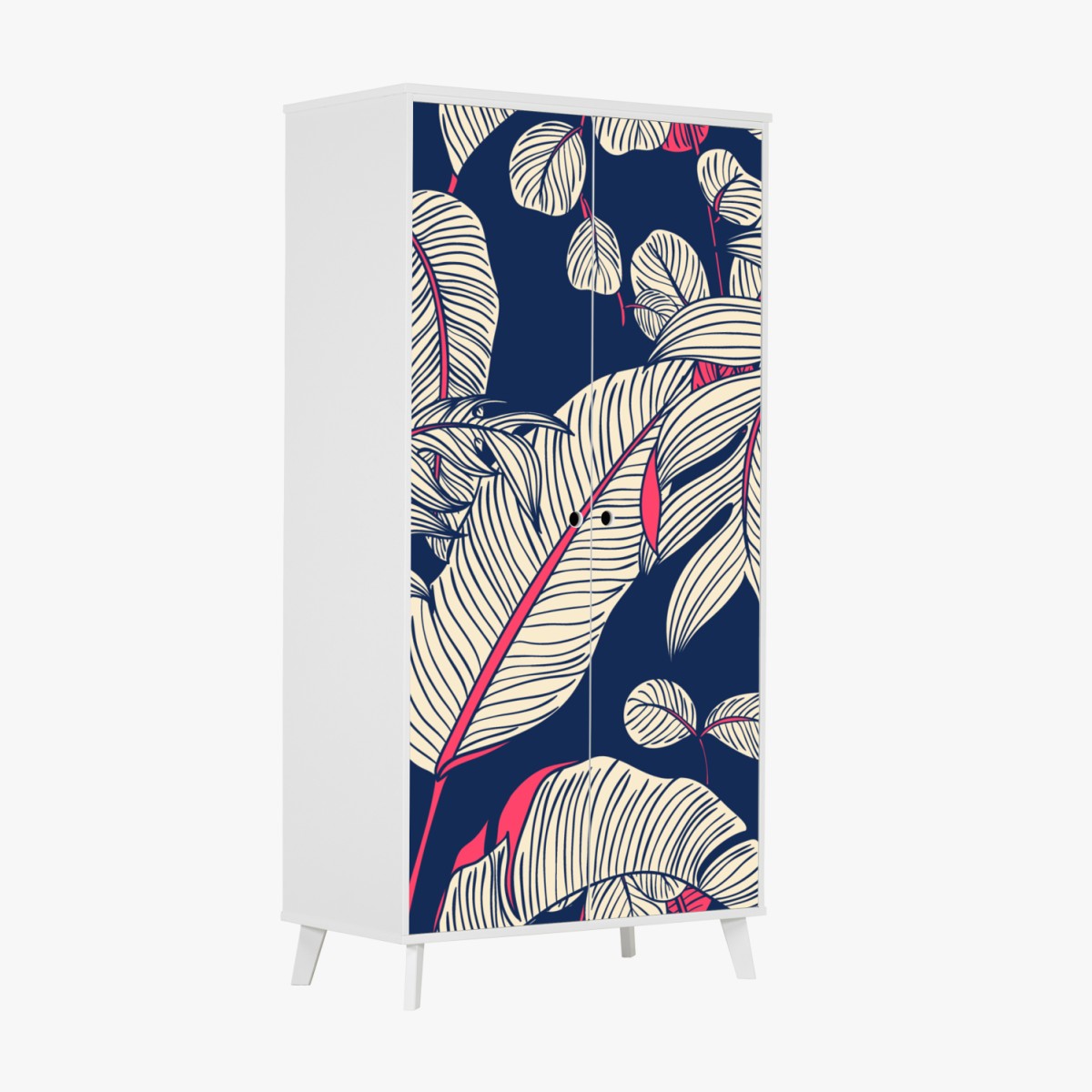 Wardrobe sticker navy tropical leaves pattern