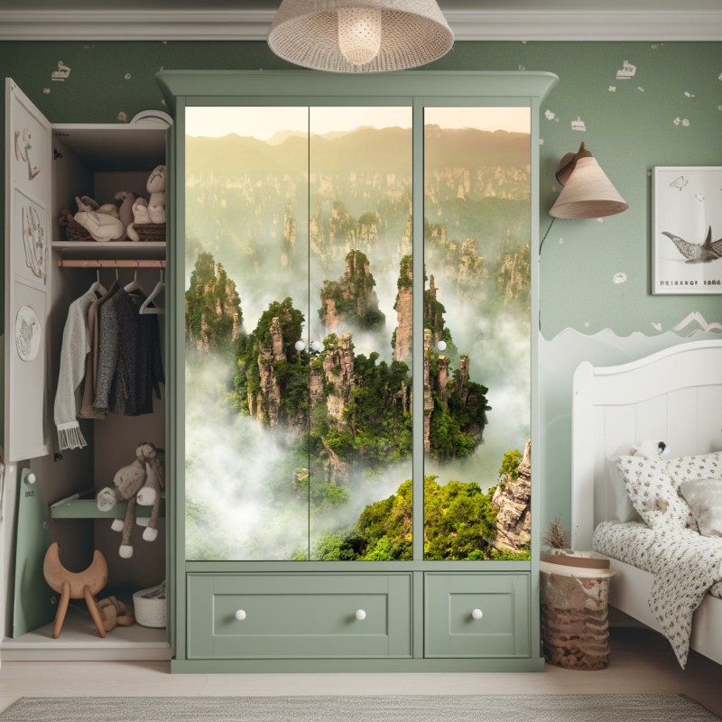 Naklejka na szafę mglisty krajobraz skalny Zhangjiajie – Wallissimo® Naklejka na szafę mglisty krajobraz skalny Zhangjiajie – Wallissimo®