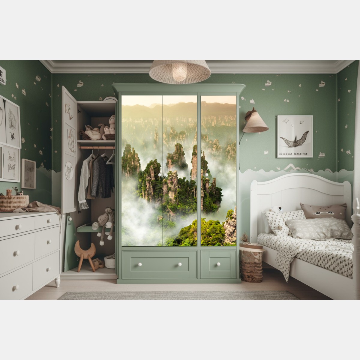 Naklejka na szafę mglisty krajobraz skalny Zhangjiajie – Wallissimo® Naklejka na szafę mglisty krajobraz skalny Zhangjiajie – Wallissimo®