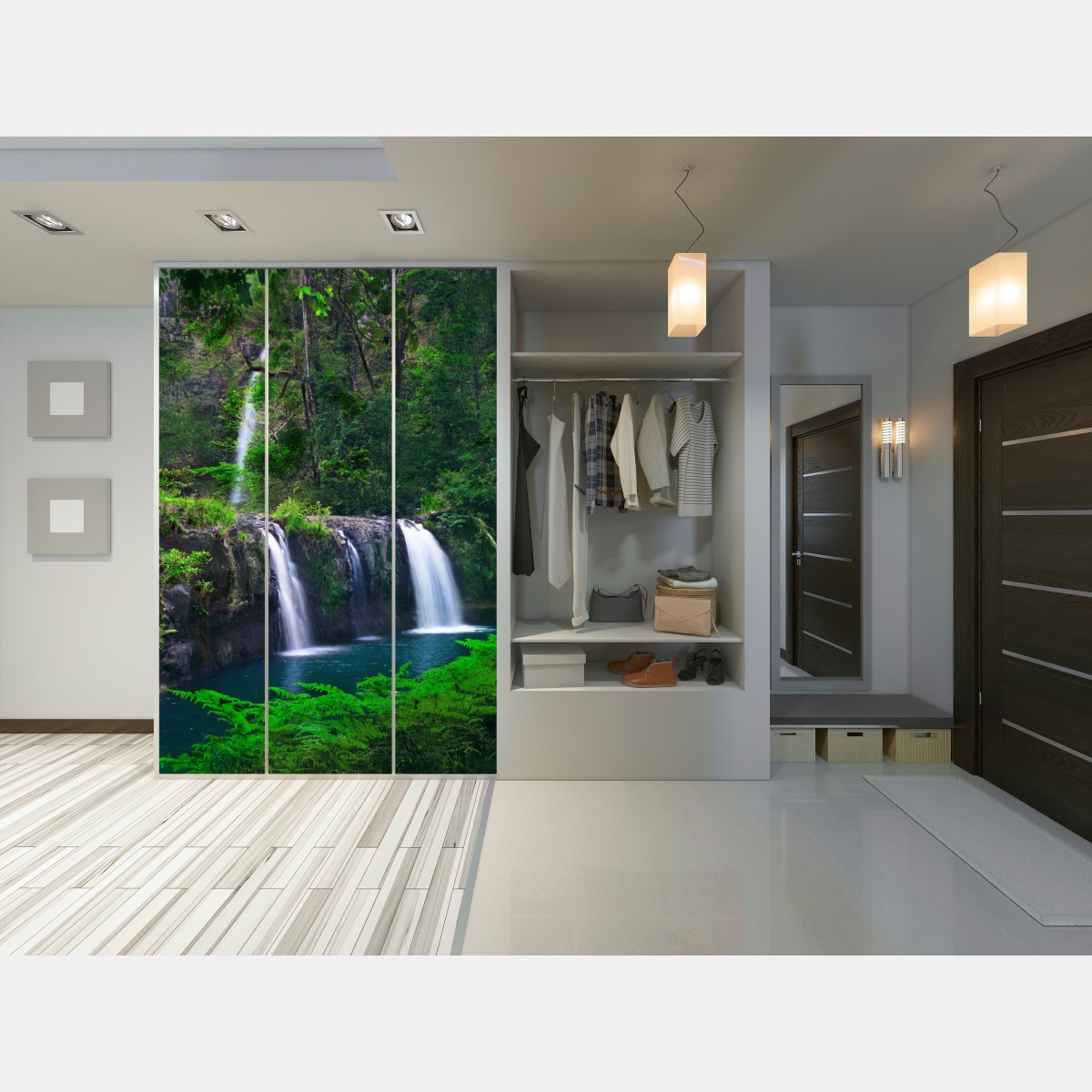 Naklejka na szafę uspokajający wodospad w szmaragdowym lesie – Wallissimo® Naklejka na szafę uspokajający wodospad w szmaragdowym lesie – Wallissimo®