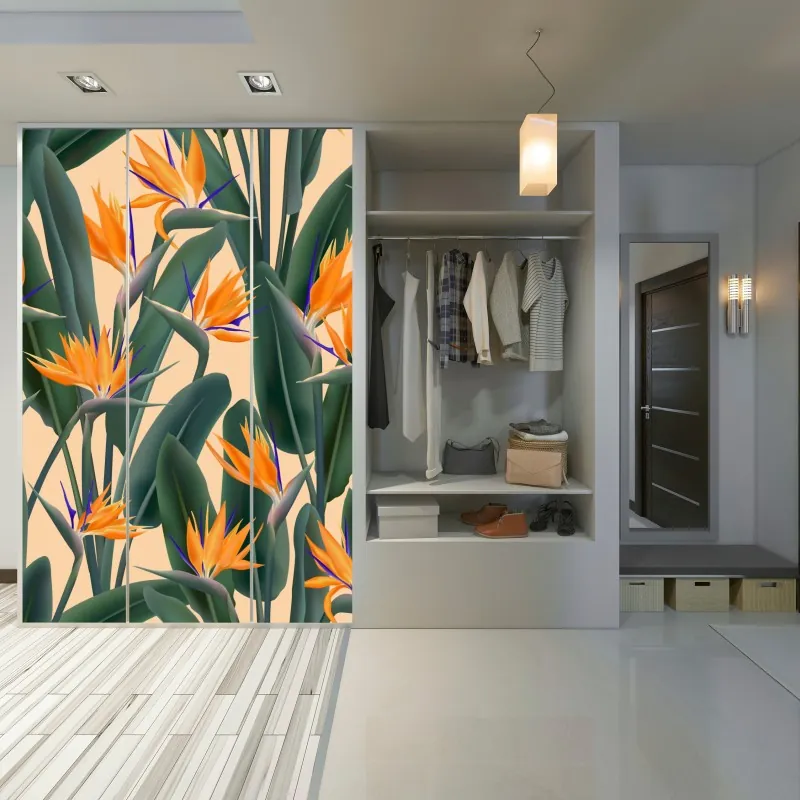 Naklejka na szafę delikatne białe storczyki na stonowanym tle – Wallissimo®