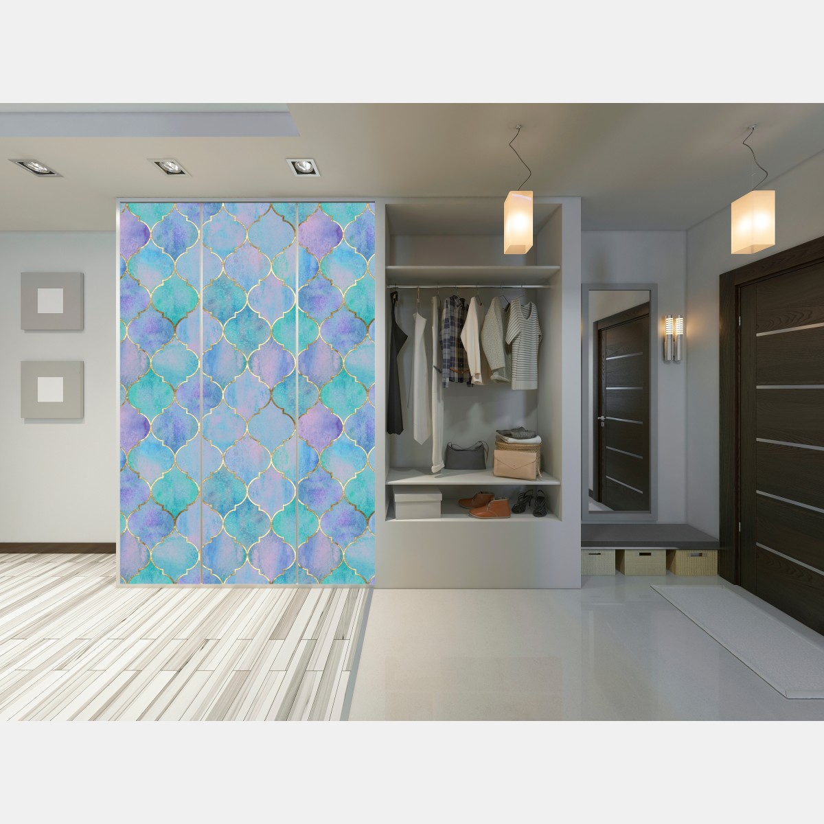 Naklejka na szafę pastelowy turkusowy wzór marokańskich płytek – Wallissimo® Naklejka na szafę pastelowy turkusowy wzór marokańskich płytek – Wallissimo®