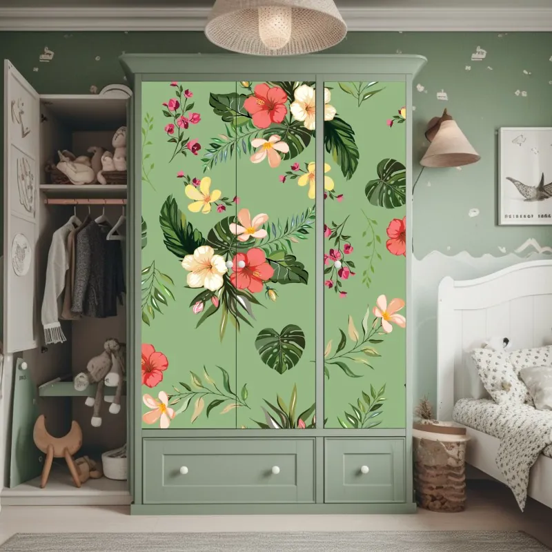 Naklejka na szafę zielony aloes na różowym tle – Wallissimo®