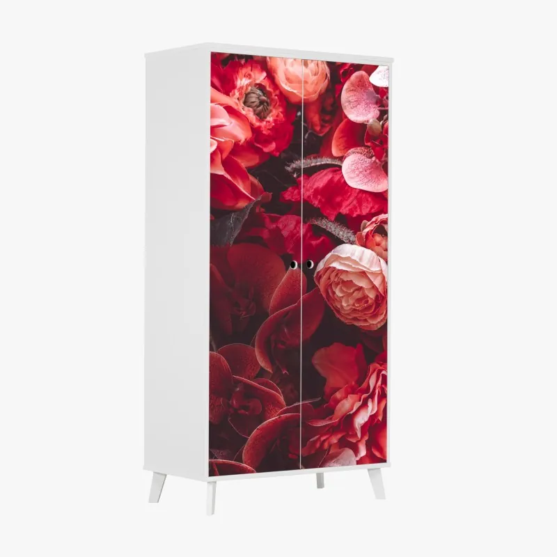 Naklejka na szafę kwiatowa symfonia w odcieniach czerwieni