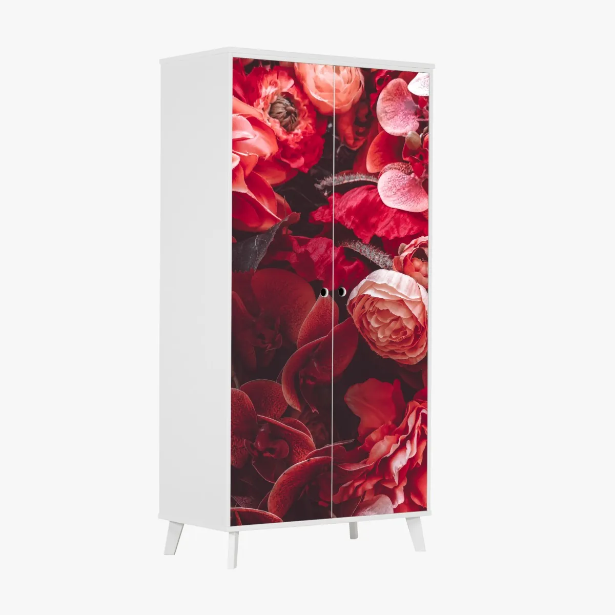 Naklejka na szafę kwiatowa symfonia w odcieniach czerwieni – Wallissimo® Naklejka na szafę kwiatowa symfonia w odcieniach czerwieni – Wallissimo®