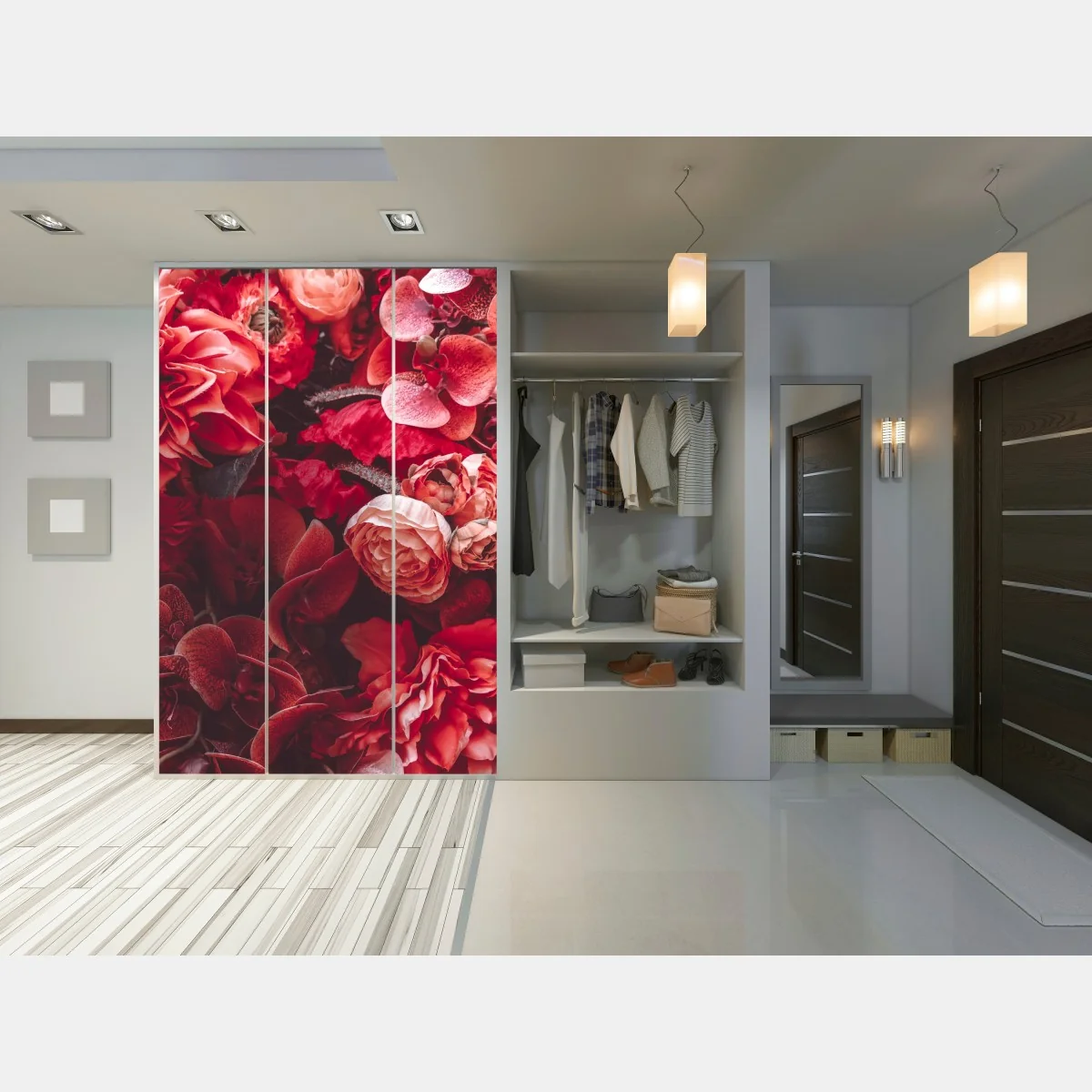 Naklejka na szafę kwiatowa symfonia w odcieniach czerwieni – Wallissimo® Naklejka na szafę kwiatowa symfonia w odcieniach czerwieni – Wallissimo®