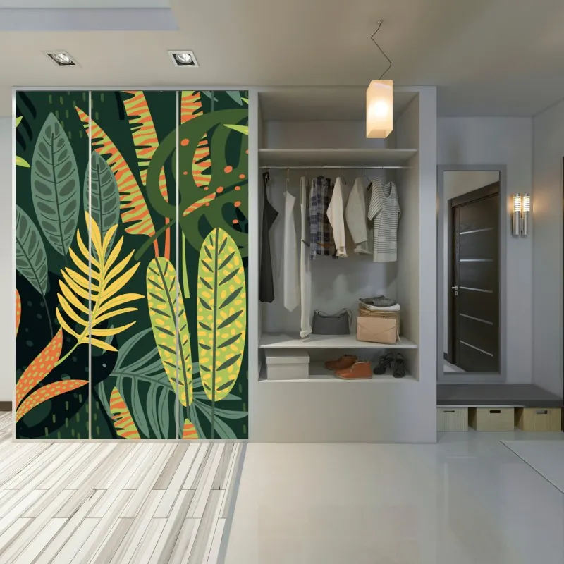 Naklejka na szafę tropikalna dżungla bujnych liści – Wallissimo® Naklejka na szafę tropikalna dżungla bujnych liści – Wallissimo®