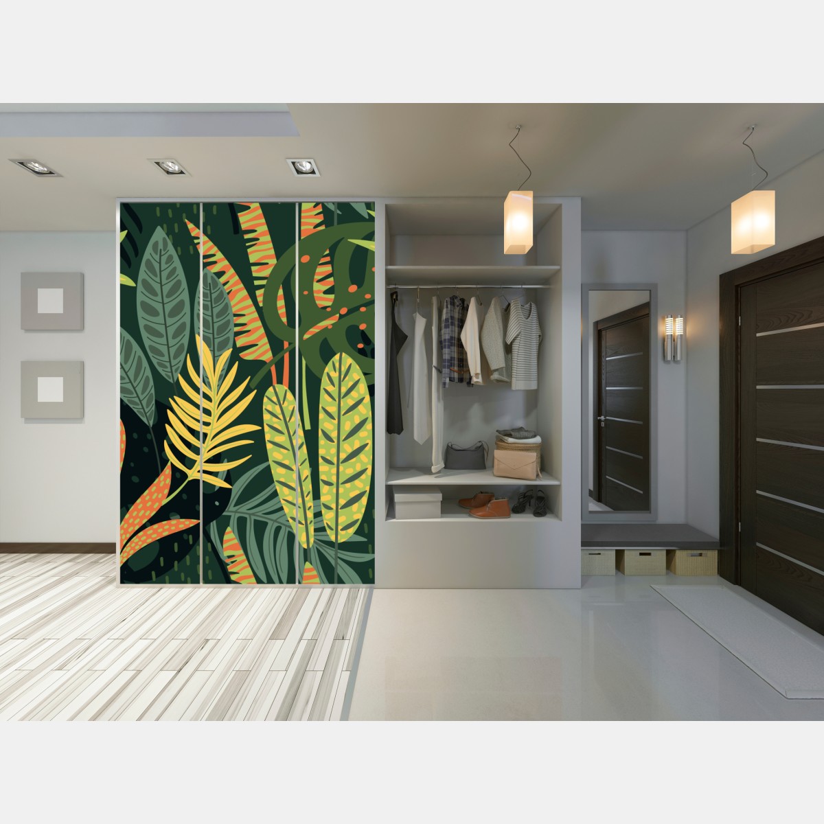 Naklejka na szafę tropikalna dżungla bujnych liści – Wallissimo® Naklejka na szafę tropikalna dżungla bujnych liści – Wallissimo®