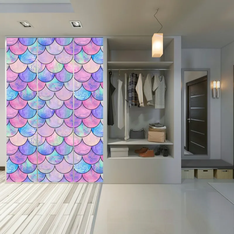 Naklejka na szafę pastelowy wzór łusek syreny – Wallissimo® Naklejka na szafę pastelowy wzór łusek syreny – Wallissimo®