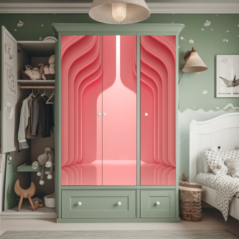 Naklejka na szafę nowoczesne luksusowe wnętrze w odcieniach koralowego różu – Wallissimo® Naklejka na szafę nowoczesne luksusowe wnętrze w odcieniach koralowego różu – Wallissimo®