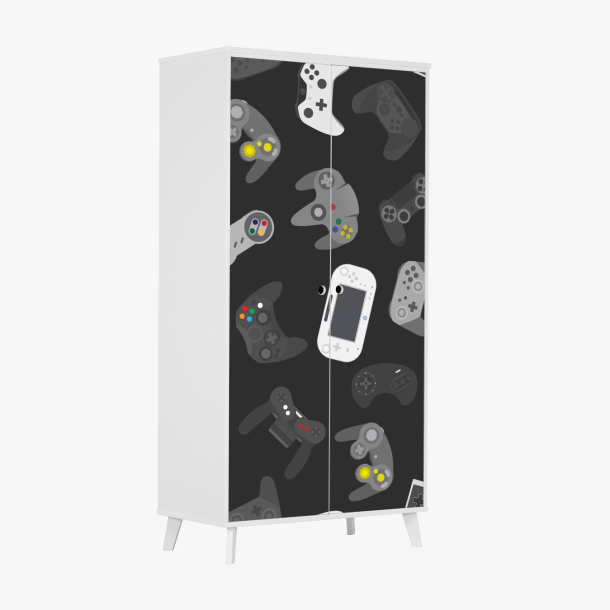 Wardrobe sticker retro gaming controllers pattern