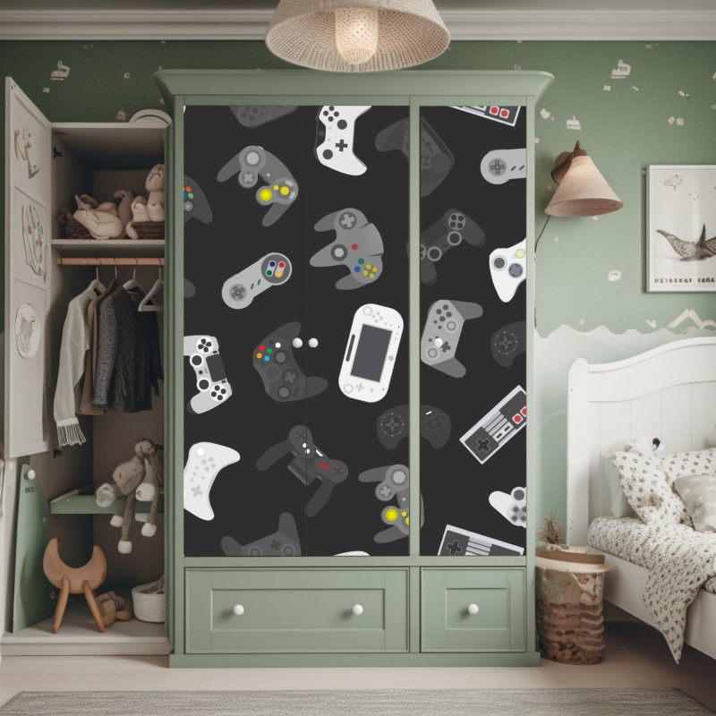 Naklejka na szafę wzór retro kontrolerów do gier – Wallissimo® Naklejka na szafę wzór retro kontrolerów do gier – Wallissimo®