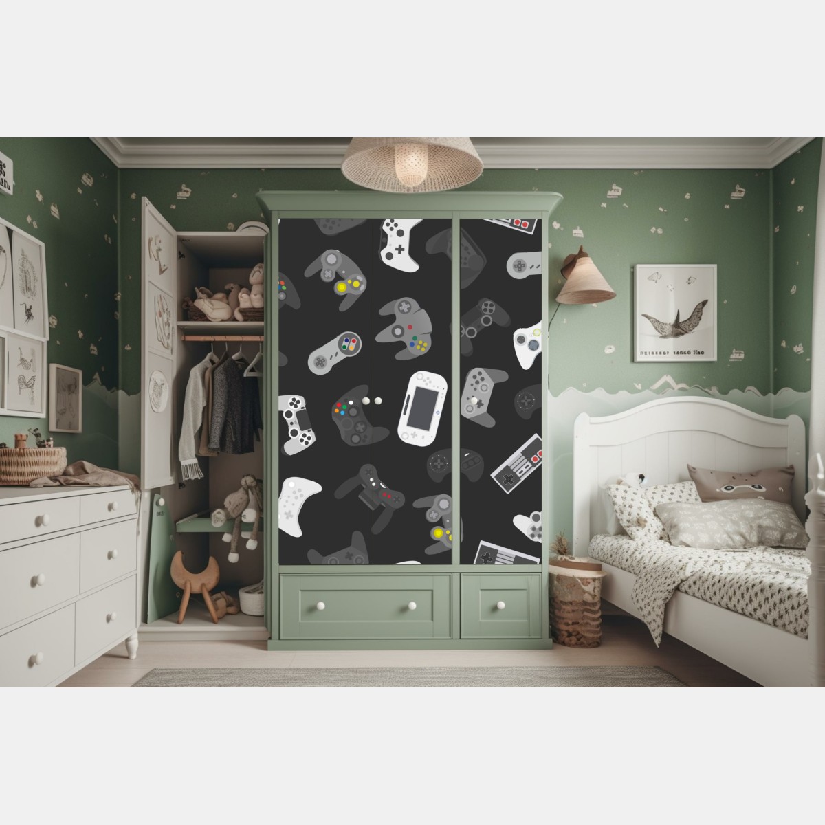 Naklejka na szafę wzór retro kontrolerów do gier – Wallissimo® Naklejka na szafę wzór retro kontrolerów do gier – Wallissimo®