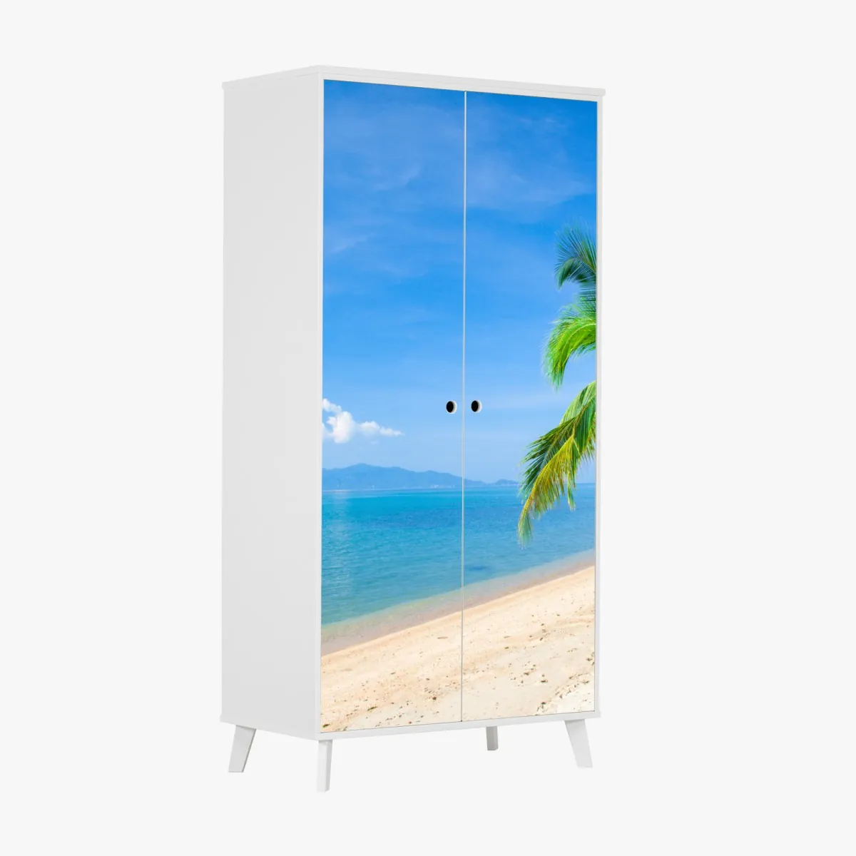 Naklejka na szafę tropikalna plaża z palmami – Wallissimo® Naklejka na szafę tropikalna plaża z palmami – Wallissimo®