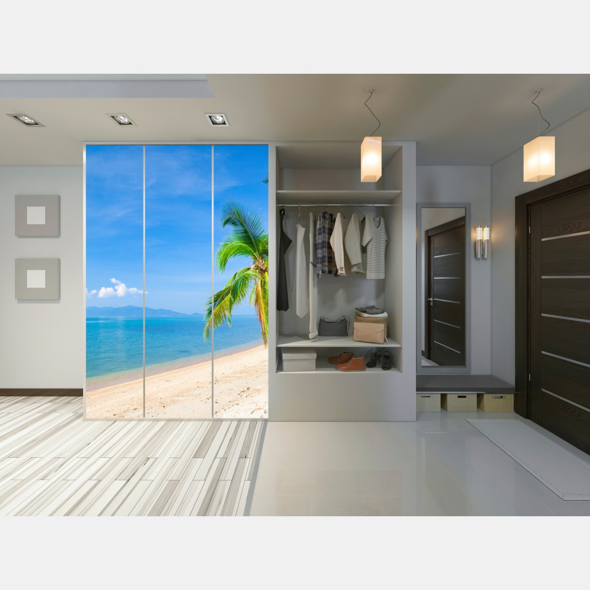 Naklejka na szafę tropikalna plaża z palmami – Wallissimo® Naklejka na szafę tropikalna plaża z palmami – Wallissimo®