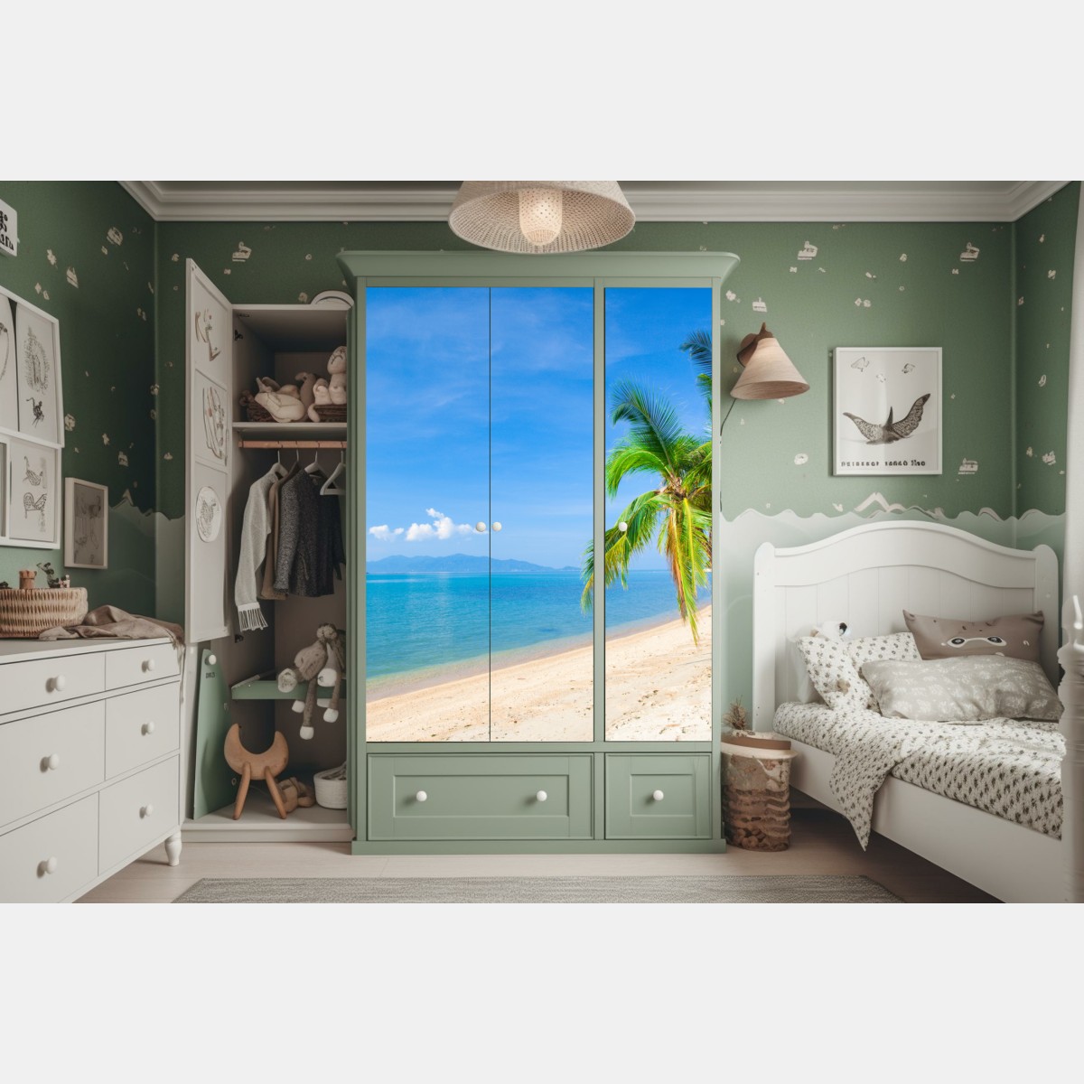 Naklejka na szafę tropikalna plaża z palmami – Wallissimo® Naklejka na szafę tropikalna plaża z palmami – Wallissimo®