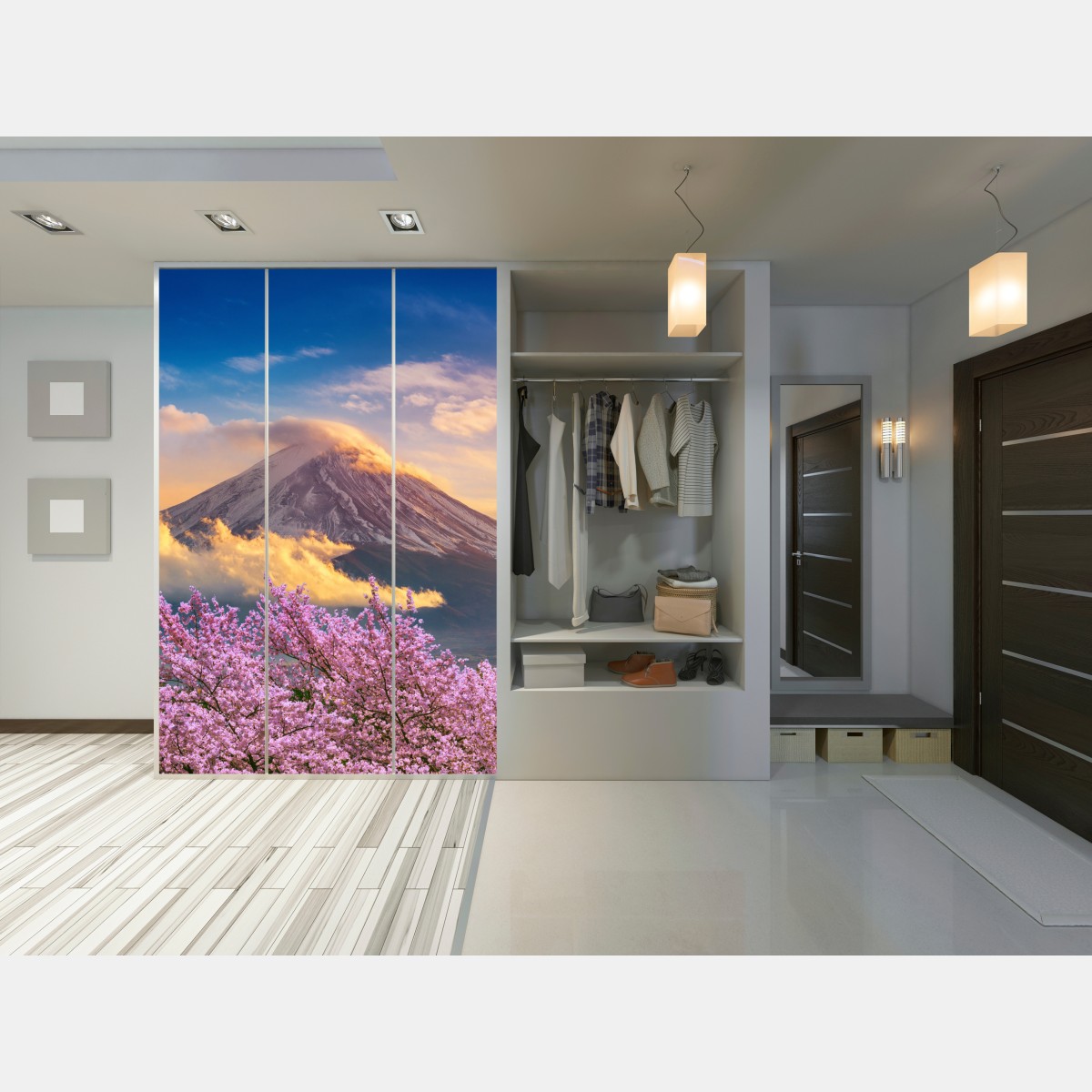 Naklejka na szafę Góra Fuji z kwitnącą sakurą o wschodzie słońca – Wallissimo® Naklejka na szafę Góra Fuji z kwitnącą sakurą o wschodzie słońca – Wallissimo®