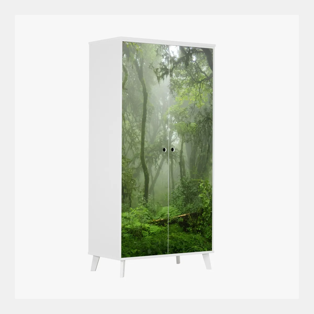 Naklejka na szafę mglisty tropikalny szlak w dżungli – Wallissimo® Naklejka na szafę mglisty tropikalny szlak w dżungli – Wallissimo®