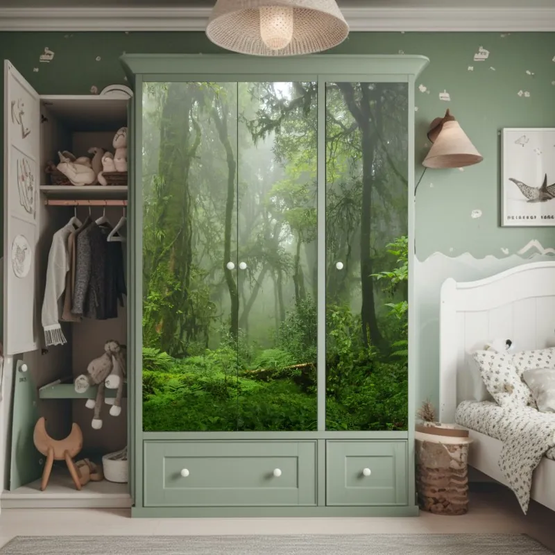 Naklejka na szafę turkusowy wzór botaniczny z kwiatami – Wallissimo®