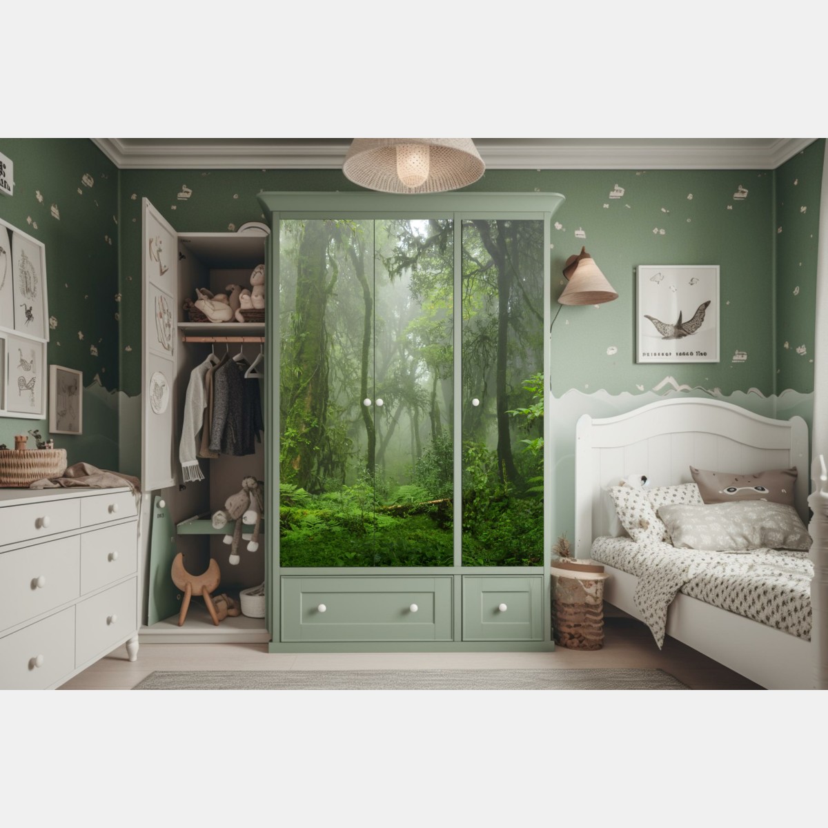 Naklejka na szafę mglisty tropikalny szlak w dżungli – Wallissimo® Naklejka na szafę mglisty tropikalny szlak w dżungli – Wallissimo®