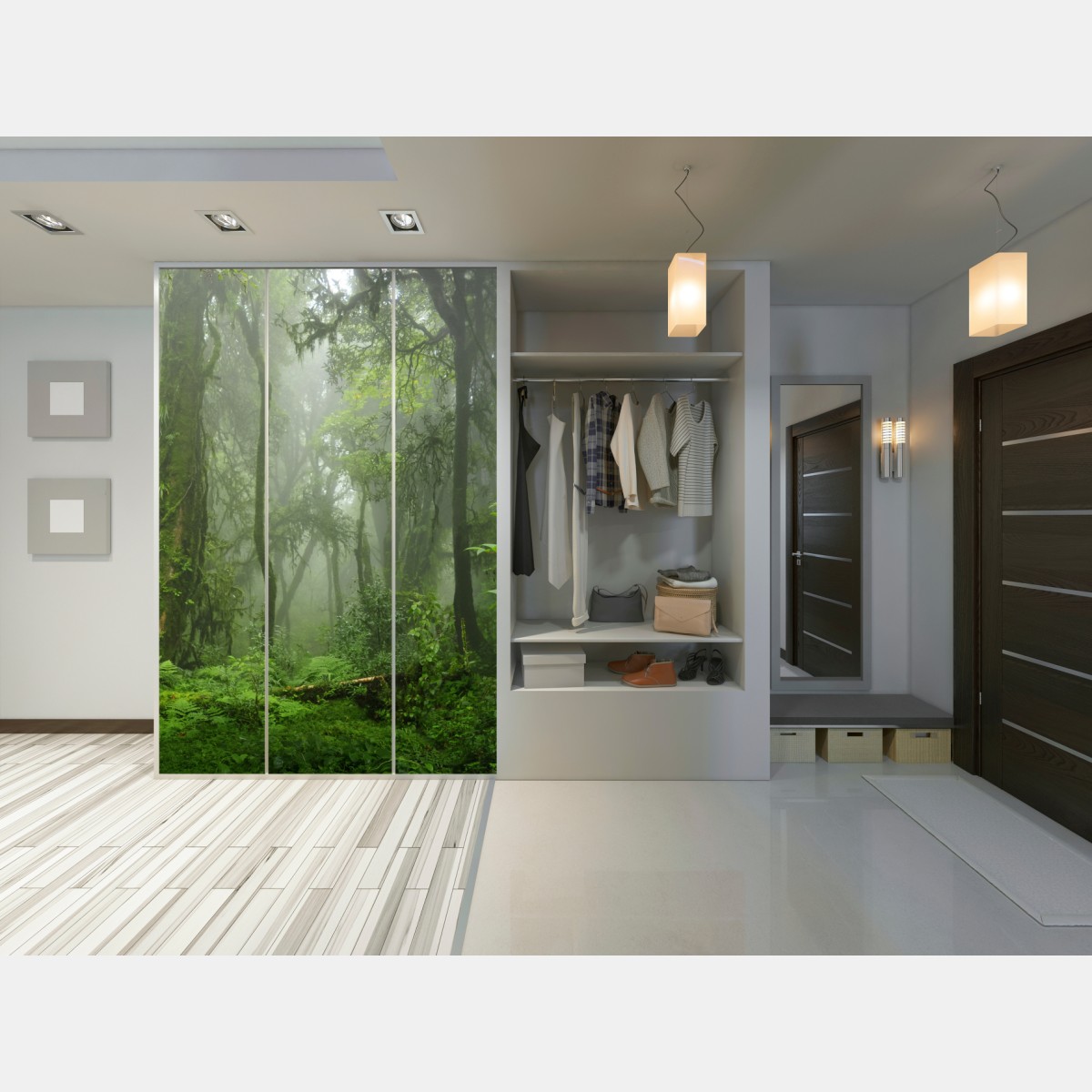 Naklejka na szafę mglisty tropikalny szlak w dżungli – Wallissimo® Naklejka na szafę mglisty tropikalny szlak w dżungli – Wallissimo®