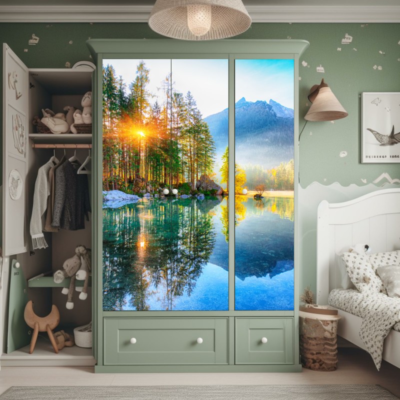 Naklejka na szafę Hintersee jesienny wschód słońca nad turkusowym jeziorem – Wallissimo® Naklejka na szafę Hintersee jesienny wschód słońca nad turkusowym jeziorem – Wallissimo®