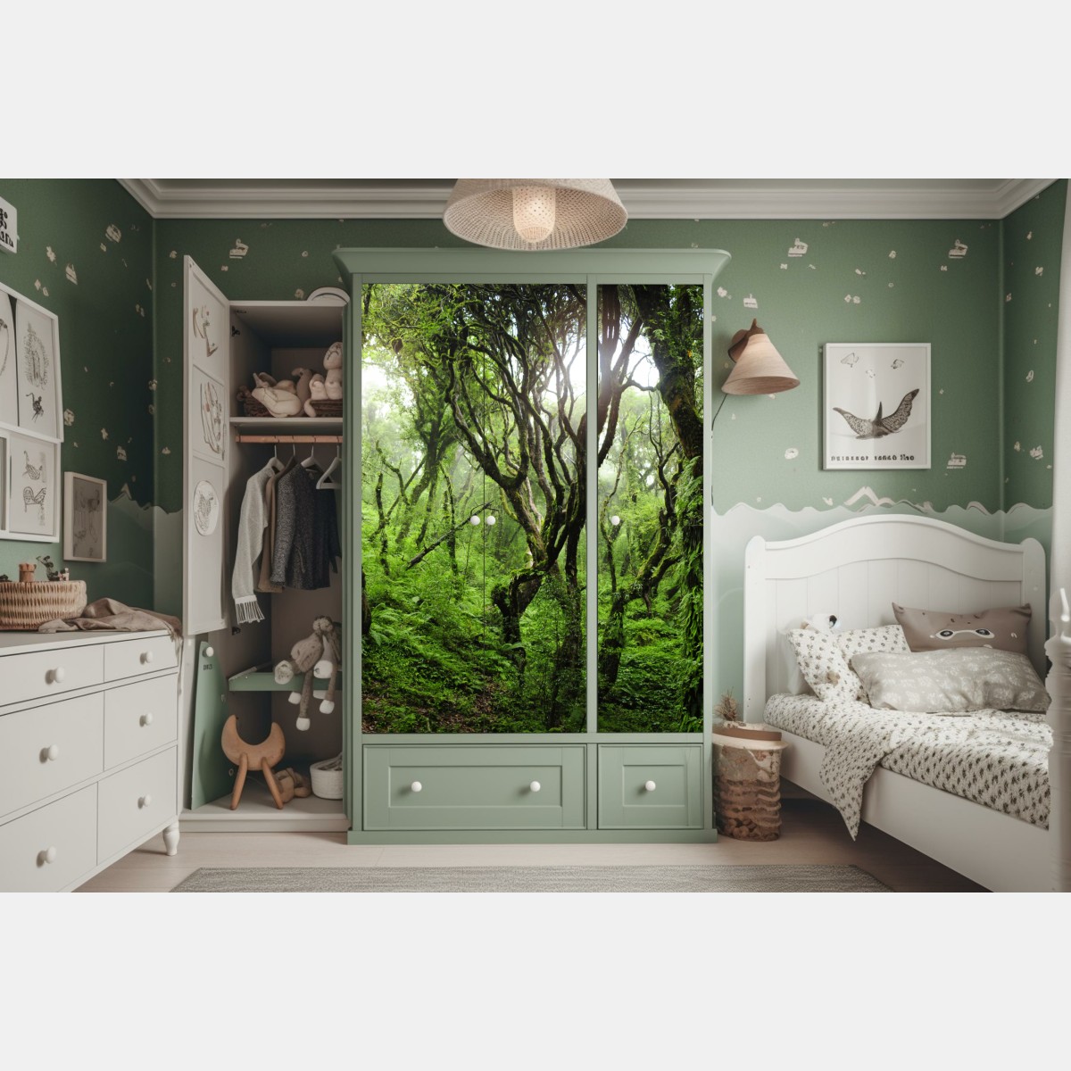 Naklejka na szafę mistyczny zielony las – Wallissimo® Naklejka na szafę mistyczny zielony las – Wallissimo®