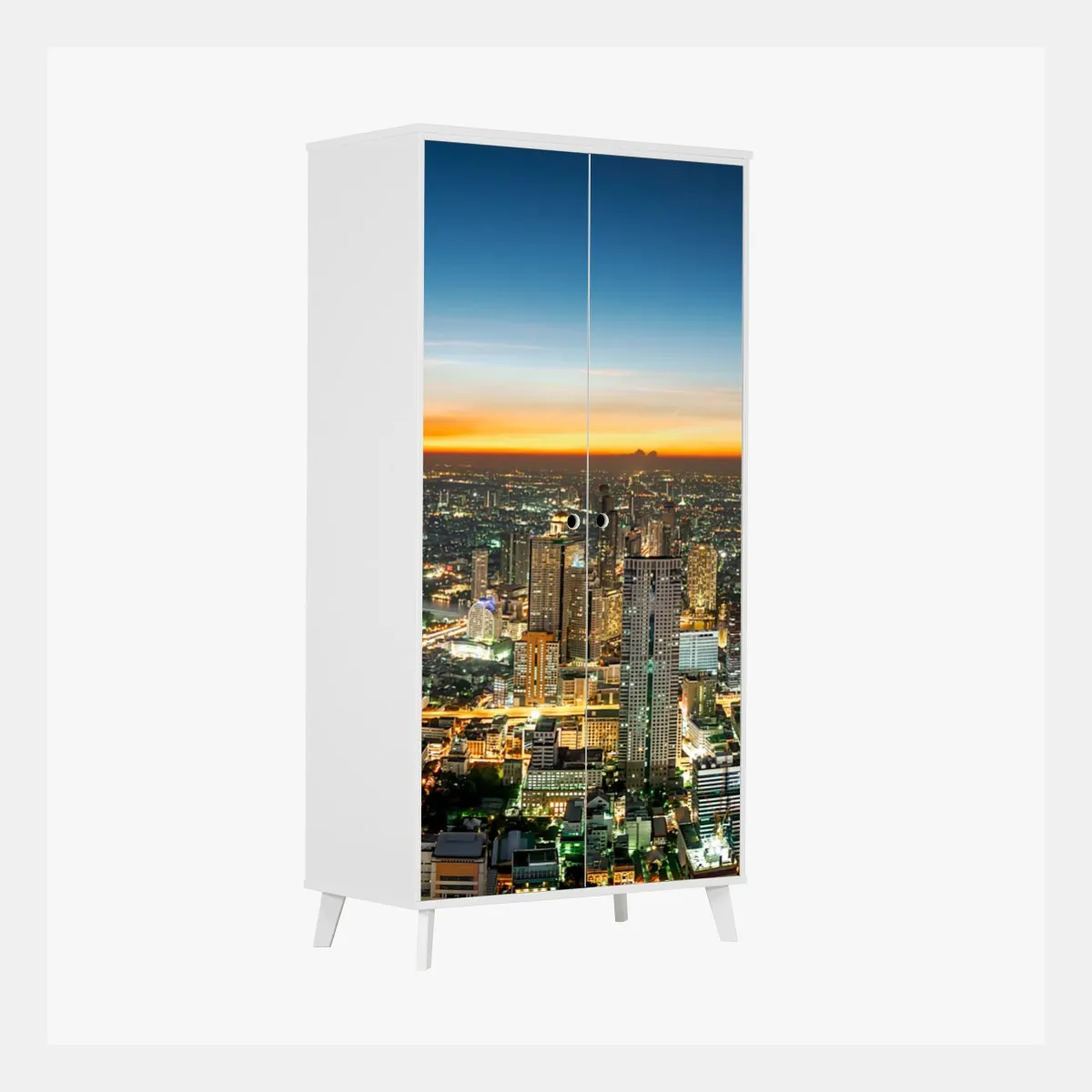 Naklejka na szafę panorama Bangkoku o zmierzchu – Wallissimo® Naklejka na szafę panorama Bangkoku o zmierzchu – Wallissimo®