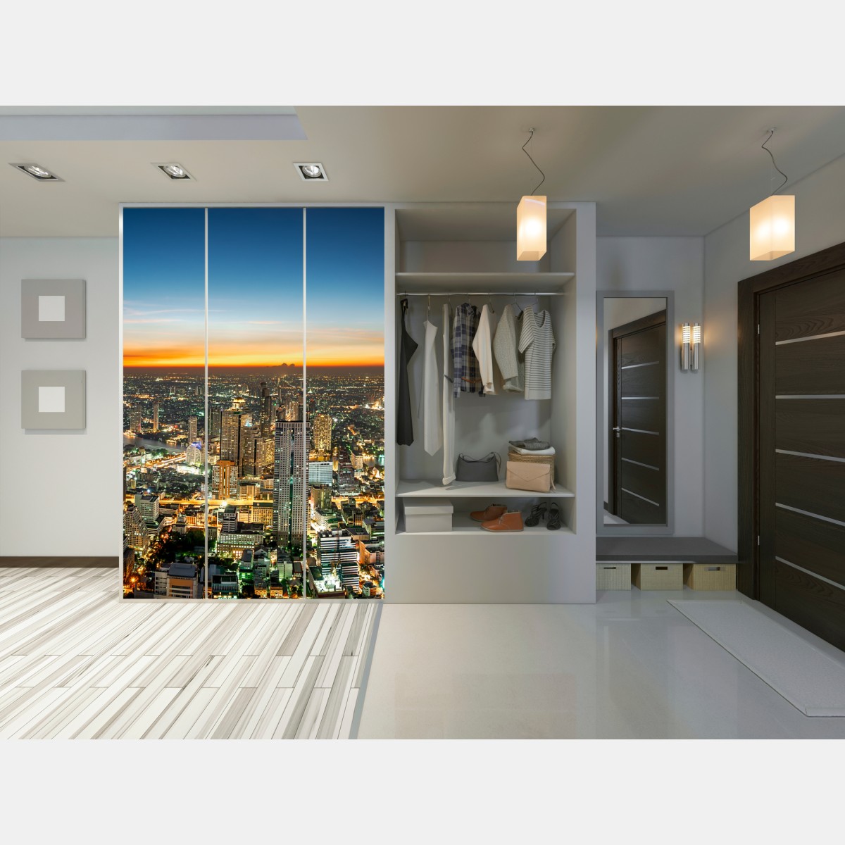 Naklejka na szafę panorama Bangkoku o zmierzchu – Wallissimo® Naklejka na szafę panorama Bangkoku o zmierzchu – Wallissimo®