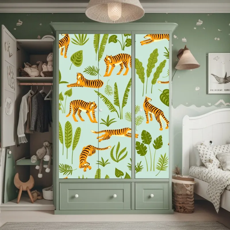 Naklejka na szafę tropikalny zachód słońca z palmami – Wallissimo®