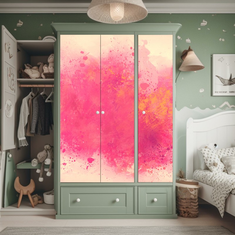 Naklejka na szafę żywa różowa akwarelowa plama – Wallissimo® Naklejka na szafę żywa różowa akwarelowa plama – Wallissimo®