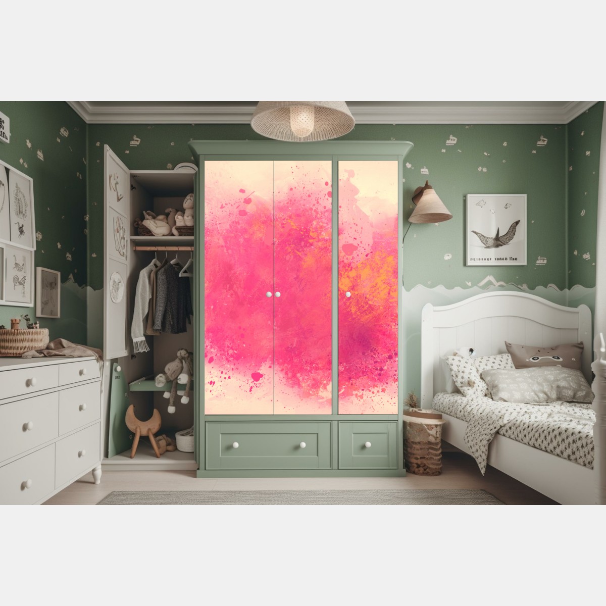 Naklejka na szafę żywa różowa akwarelowa plama – Wallissimo® Naklejka na szafę żywa różowa akwarelowa plama – Wallissimo®