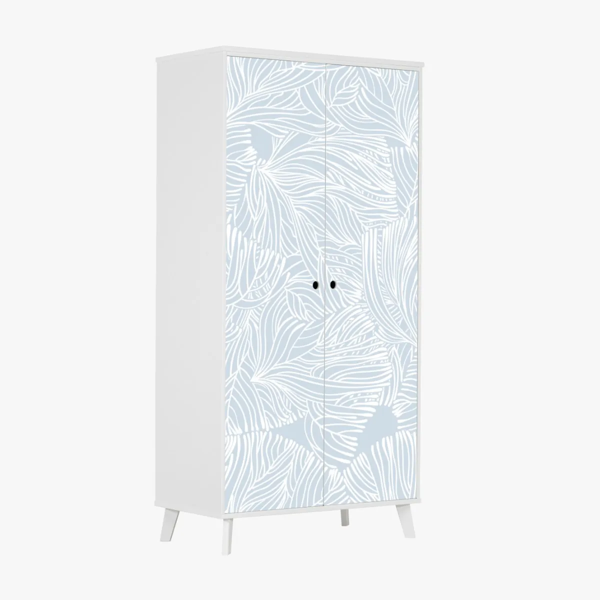 Naklejka na szafę delikatny niebieski wzór botaniczny – Wallissimo® Naklejka na szafę delikatny niebieski wzór botaniczny – Wallissimo®